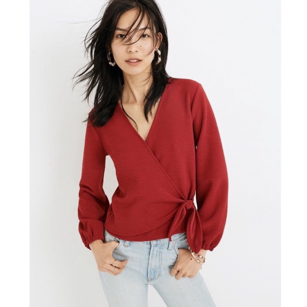 Madewell Textured Red Wrap Top